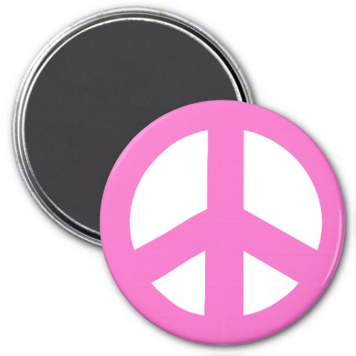 Round Peace Sign Magnet Pink on White Magnet