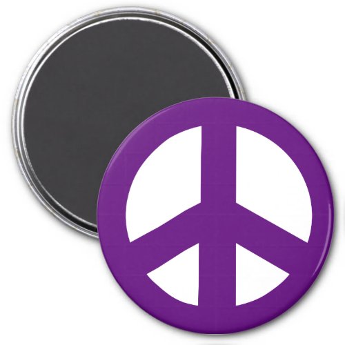 Round Peace Sign Magnet Purple on White Magnet