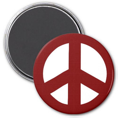 Round Peace Sign Magnet Red on White Magnet