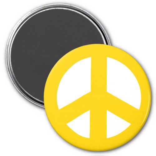 Round Peace Sign Magnet Yellow on White Magnet