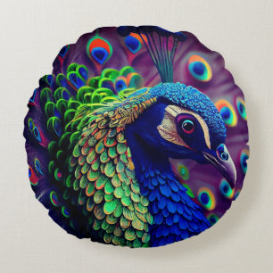 Round Peacock Throw Pillow