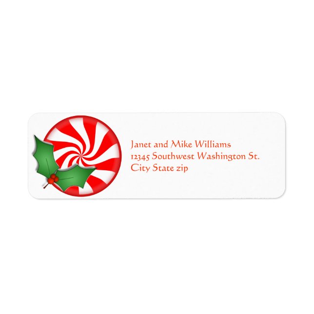 Round Peppermint Candy  Holly Sprig Personalized Label (Front)