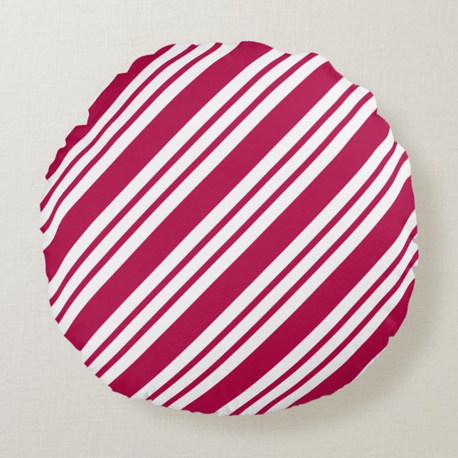 Round Peppermint Christmas Candy Holiday Pillow (Front)