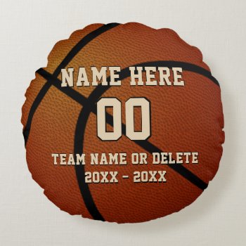 Round Personalized Basketball Pillow  Your Text Round Pillow by YourSportsGifts at Zazzle