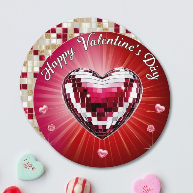 Round Personalized Disco Valentine's Card (Round Personalized Disco Valentine's Card)