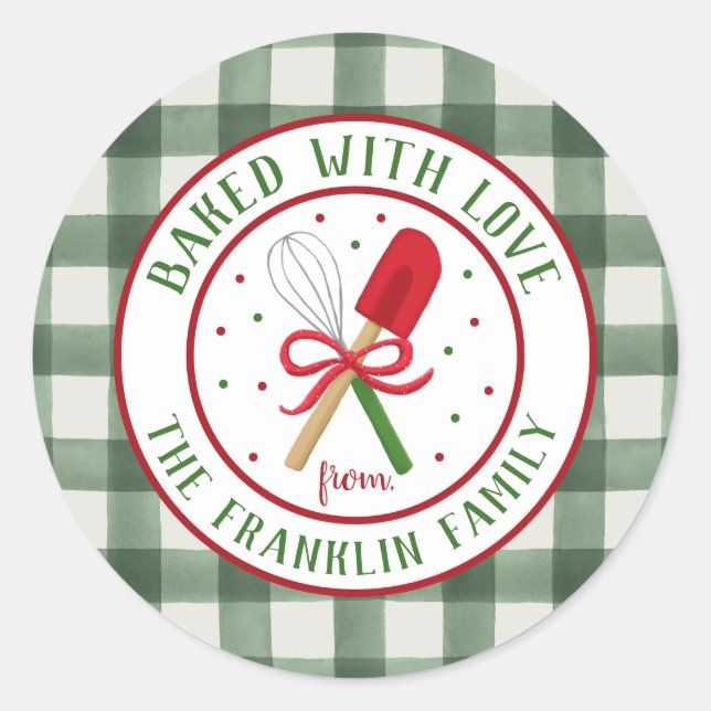 Round Personalized Holiday Baked with Love  Classic Round Sticker (Front)