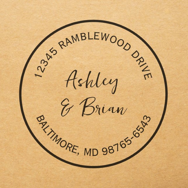 Round Personalized Return Address Wedding Self-inking Stamp (Creator Uploaded)