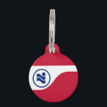 Round Pet Tag<br><div class="desc">Pet ID Tag with the flag of Irving,  Texas. A white and red flag with a blue symbol</div>