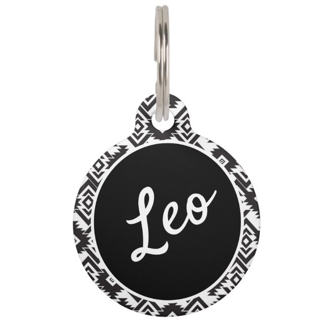 Round Pet Tag, Boho pet ID tag (Front)