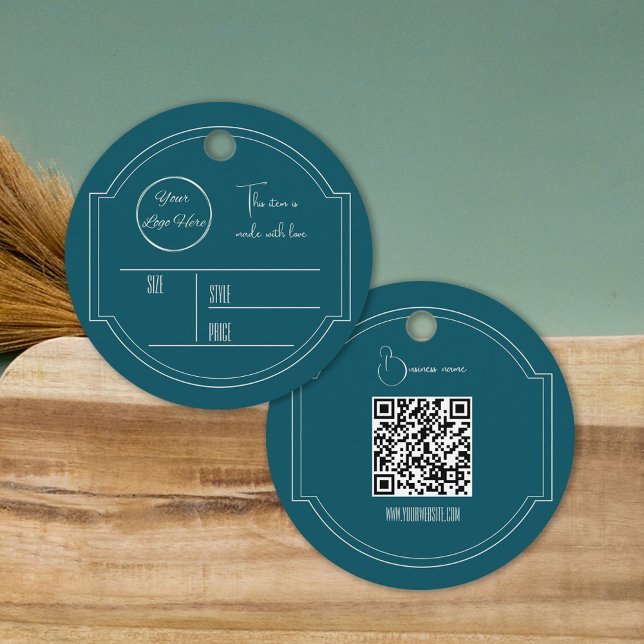 round petrol blue with logo hang tag label (Creator Uploaded)