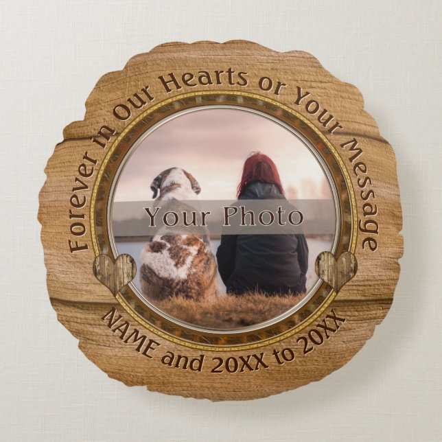 Round Photo and Personalized Memorial Pillow (Front)