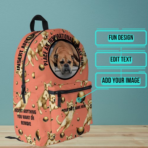 Round Photo and Text Astronaut Dogs in Space Printed Backpack