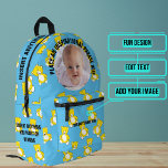 Round Photo and Text Blue Teddy Bear Baby Printed Backpack