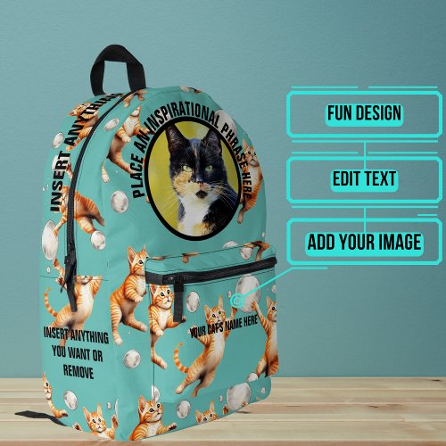 Round Photo and Text Cats Chasing Bubbles Printed Backpack