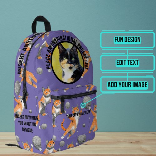 Round Photo and Text Cats Playing with Yarn Printed Backpack