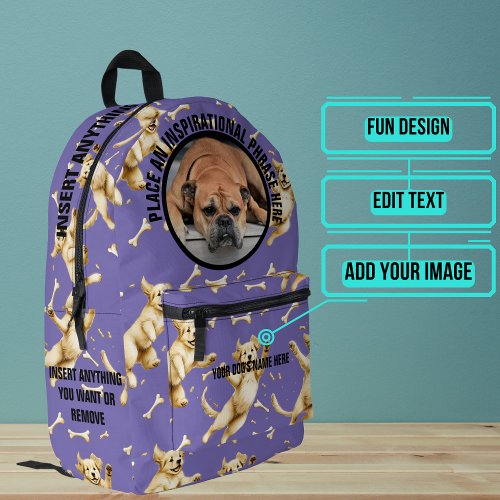 Round Photo and Text Dogs Chasing Bones  Printed Backpack