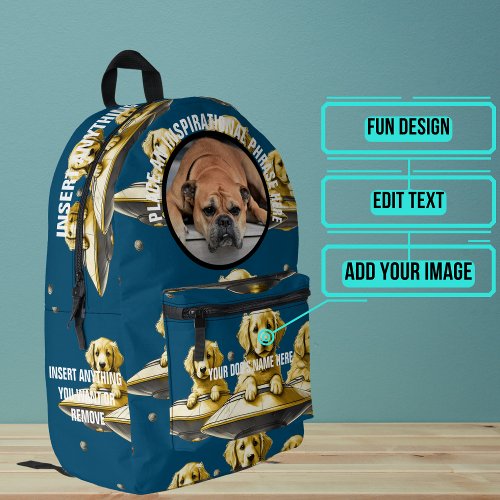 Round Photo and Text Dogs on Spacehips Printed Backpack
