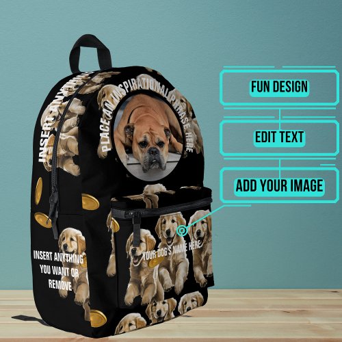 Round Photo and Text Dogs with Frisbees Printed Backpack