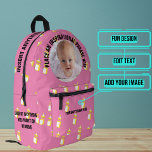 Round Photo and Text Pink Bottles Baby Printed Backpack