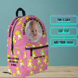 Round Photo and Text Pink Teddy Bear Baby Printed Backpack