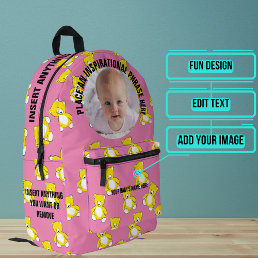 Round Photo and Text Pink Teddy Bear Baby Printed Backpack