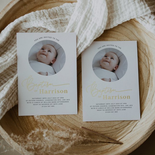 Round Photo Baptism - Gold Foil Invitation (Creator Uploaded)