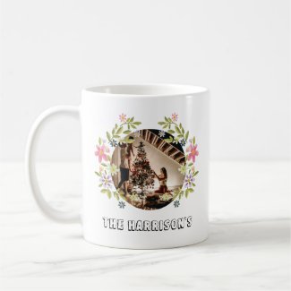 Round Photo Beautiful Flowers Crown w/ Family Name