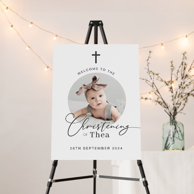 Round Photo Christening - Welcome Sign (In Situ (Stand))