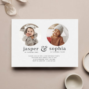 Round Photo Joint Birthday Invitation