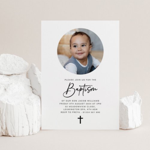 Round Photo Minimalist Baptism Invitation