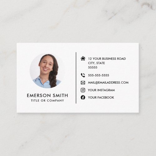Round photo modern minimalist social media icons business card