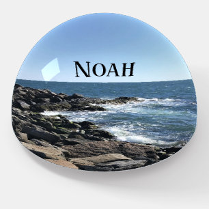 Round Photo of Atlantic Ocean Rocky Shore Sea Paperweight