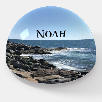 Round Photo of Atlantic Ocean Rocky Shore Sea Paperweight