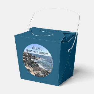Round Photo of Ocean Shore Blue Sea 40 Birthday Favor Boxes