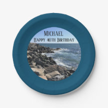 Round Photo of Ocean Shore Blue Sea 40 Birthday