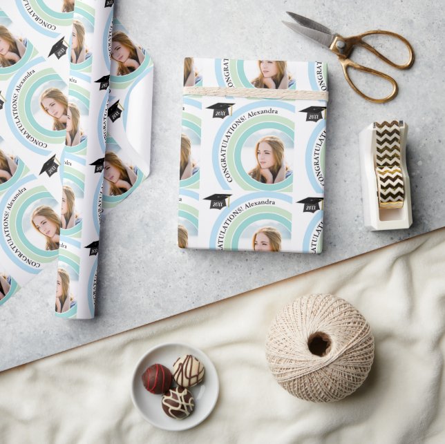 Round Photo Pastels Graduation Wrapping Paper (Crafts)
