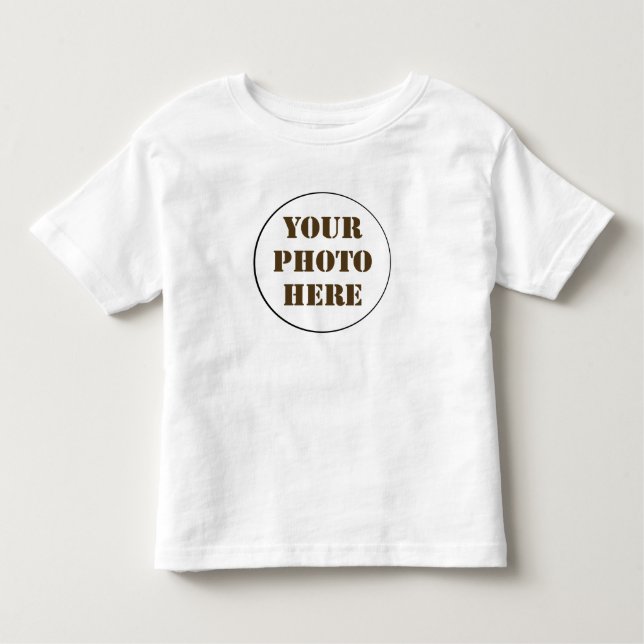 ROUND photo personalized WHITE baby or toddler tee (Front)