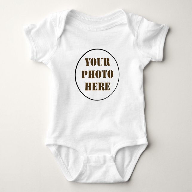 ROUND photo personalized WHITE baby romper (Front)