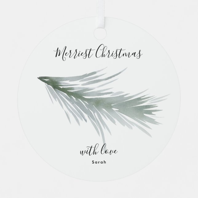 Round Photo Pine Wreath Christmas Holiday Metal Ornament (Front)