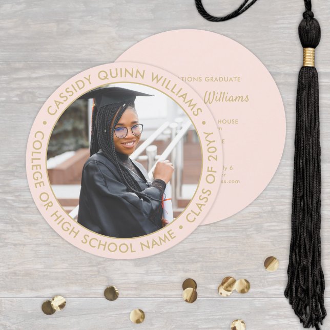 Round Photo Pink and Gold Graduation Invitation (Creator Uploaded)