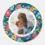 Round Photo Pretty Wildflower Frame with Text Magnet