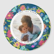 Round Photo Pretty Wildflower Frame with Text Magnet