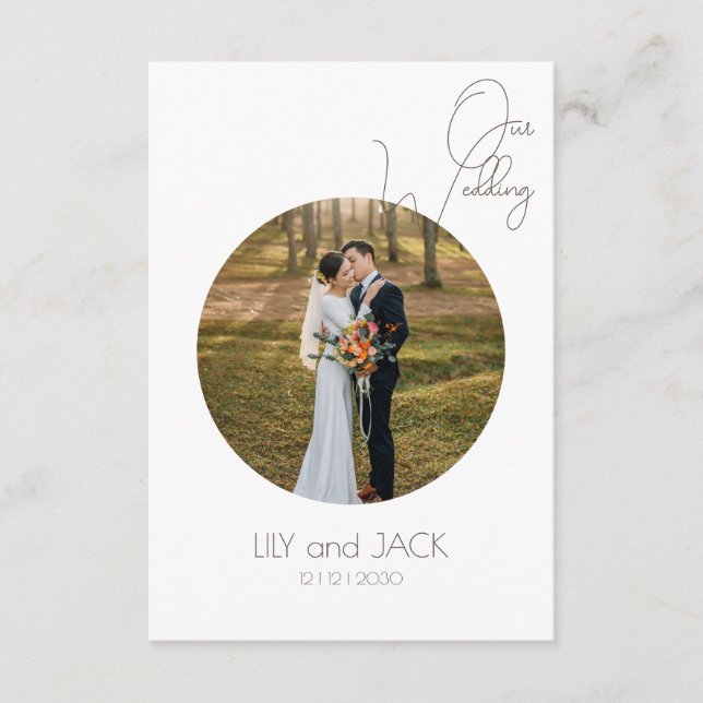 Round Photo Save the Date Minimalist Enclosure Car Card (Front)