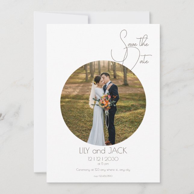 Round Photo Save the Date Minimalist Invitation (Front)