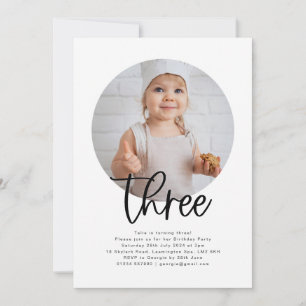 Round Photo Three Birthday Invitation