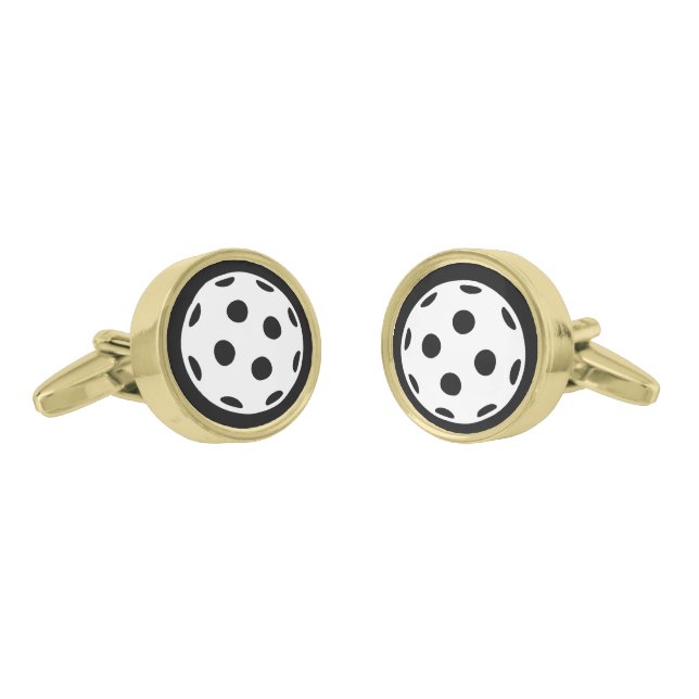 Round pickleball cufflinks gift for player (Angled)