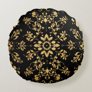 Round Pillow black yellow pattern