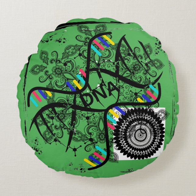 Round Pillow DNA helix patterned green (Front)