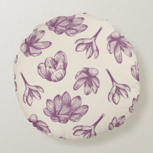 Round Pillow, Floral Beige & Burgundy Round Pillow