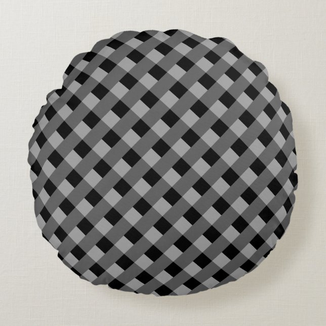 Round Pillow Gray and Black Check (Front)